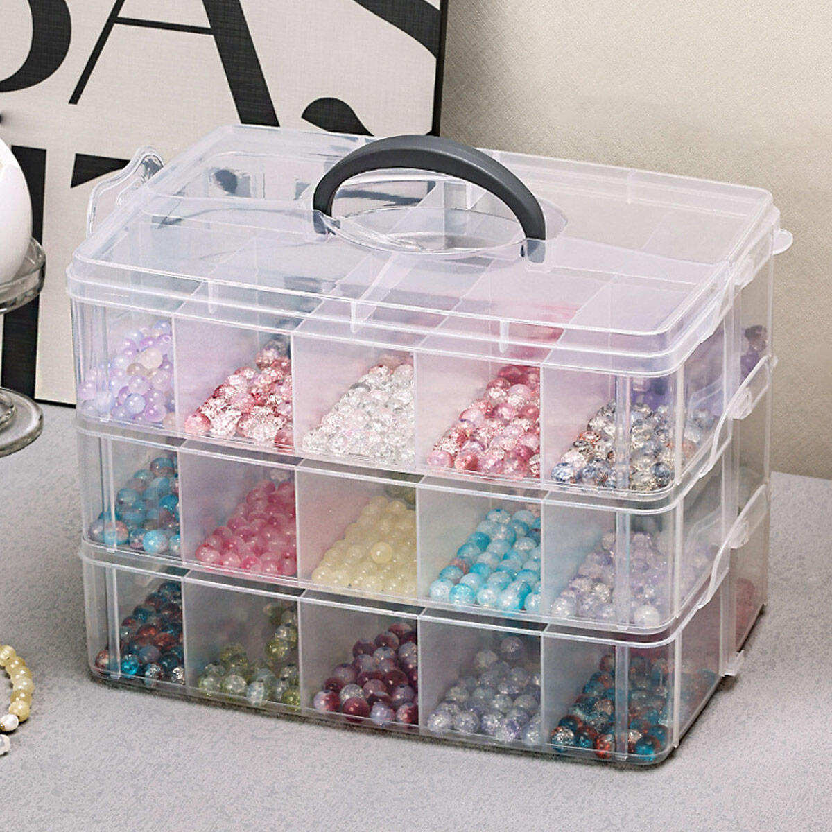 Transparent Stackable Box 3-layer transparent storage box, stackable storage box, portable craft ...