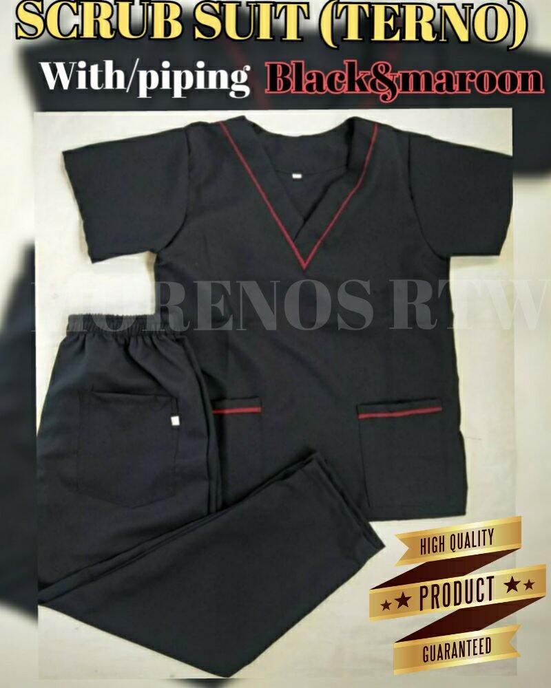 Blackandmaroon Piping Unisexscrub Suit Terno Katrina Fabric Lazada Ph 1455