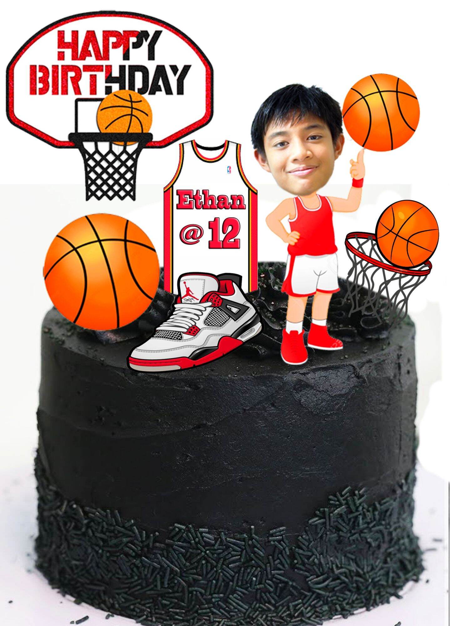 Basketball theme personalized cake topper set