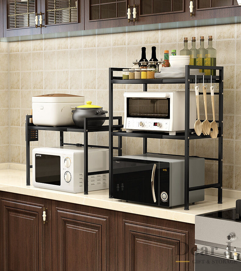 Metal Rack In Microwave Kitchen Microwave Rack Adjustable Length And Height Commodity Shelf ...