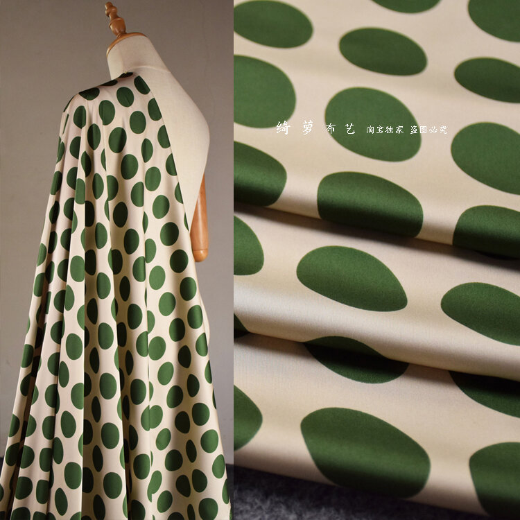 Retro Mint Green Large Polka Dot Print Silk Satin Chiffon Fabric Handmade Spring Summer Shirt Skirt Material Home Sponge Pad