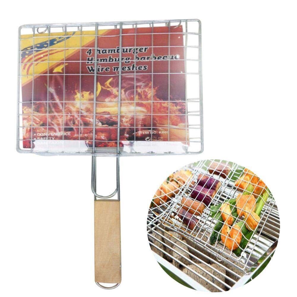 Stainless Steel BBQ Fish Meat Net Barbecue Grill Mesh Wire Clamp