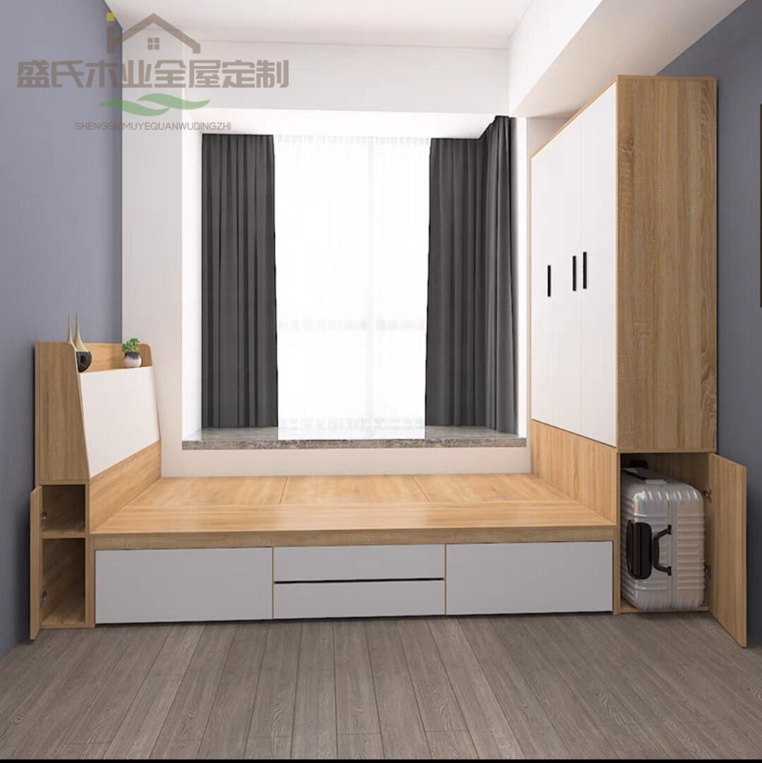 Tatami Bed Wardrobe Integrated Combination High Box Storage Bed with Drawer Modern Minimalist Nordic Small Apartment Double Bed