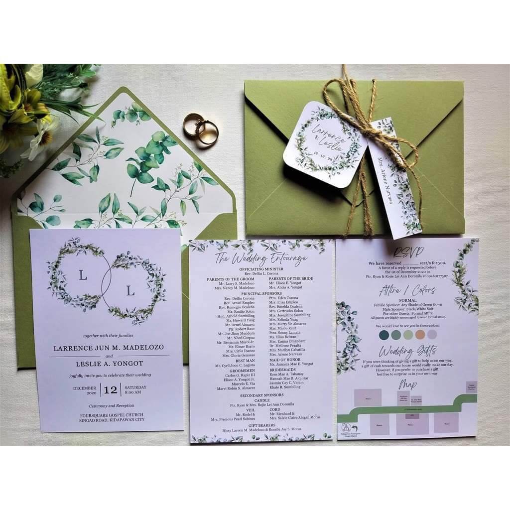 3pages 5R Wedding Invitation with Envelope SET ️ Botanical minimalist