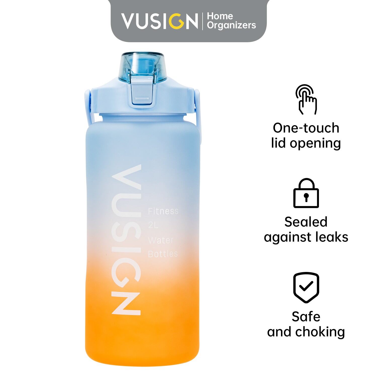 Vusign by Deli 1.5L /2L Large Capacity Water Bottle With Straw Sport