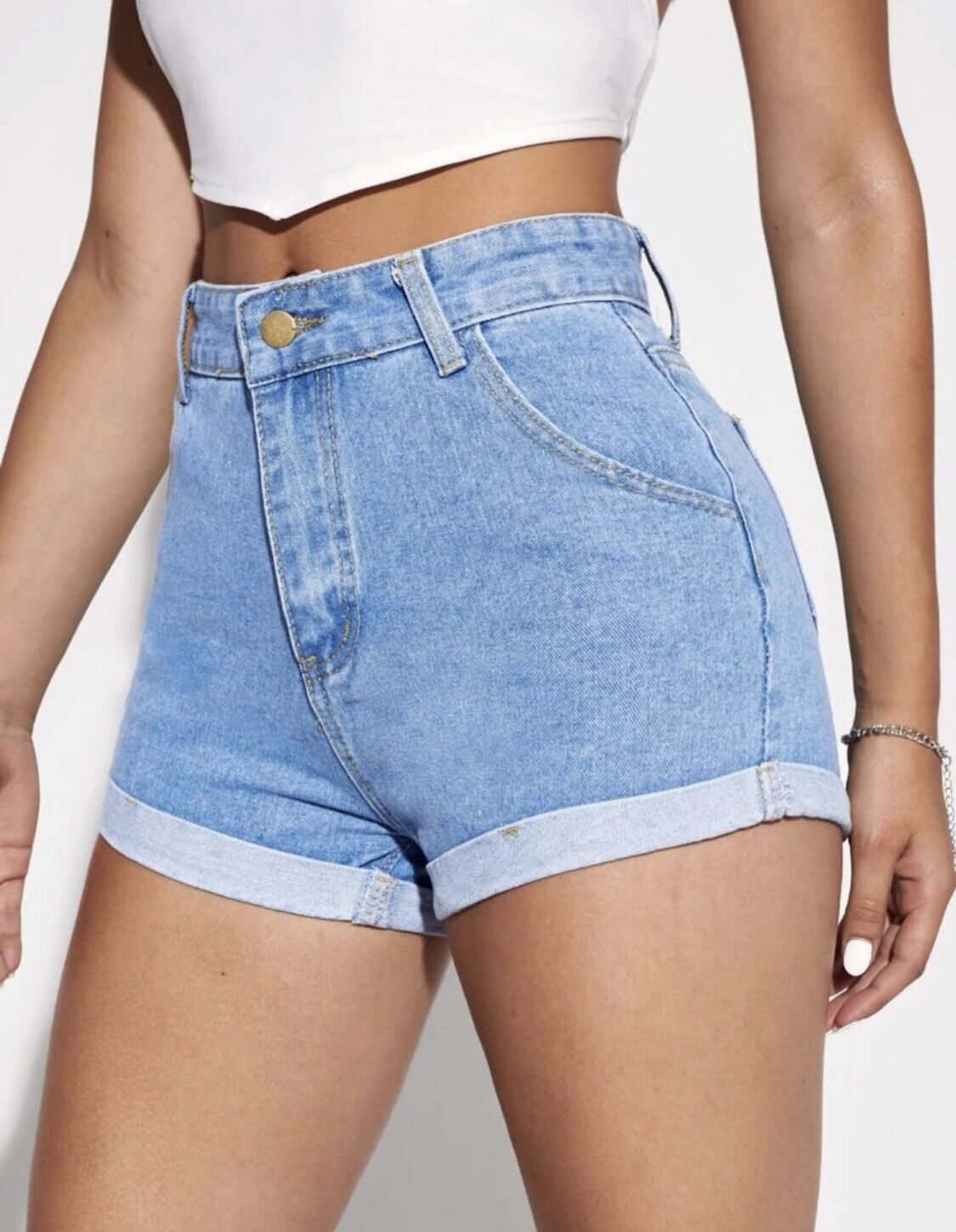 High waist Clean cut denim short / Mix 