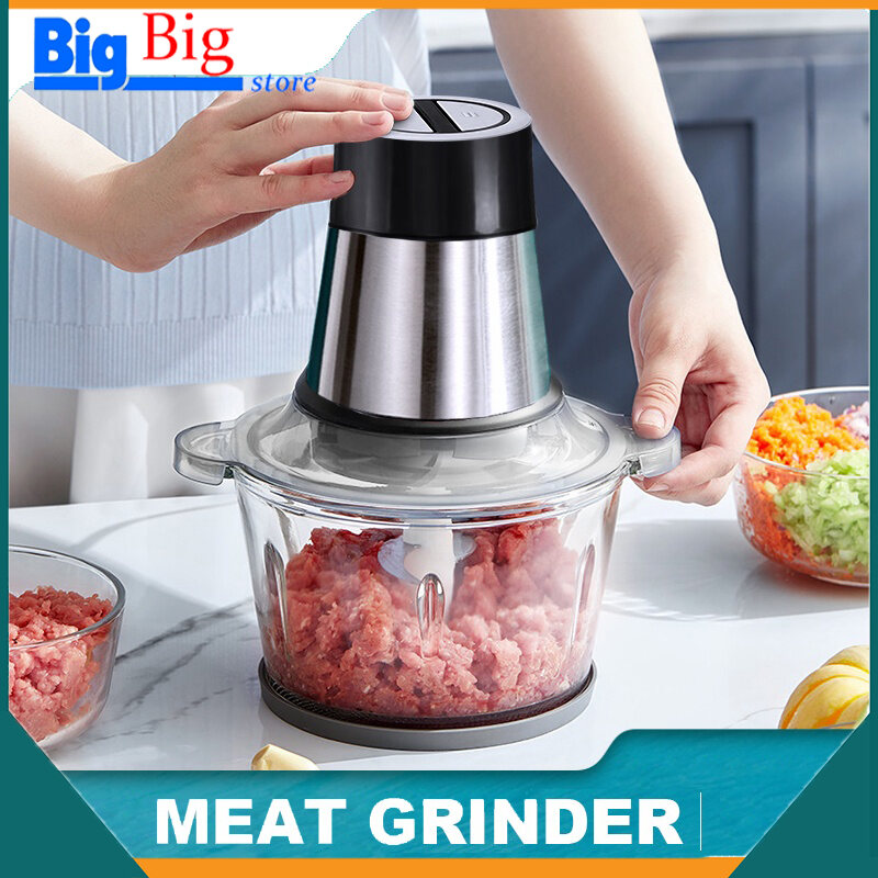  Electric Meat Grinder 220V 1.8L Large Capacity Household  Stainless Steel Food Chopper Mincer Multifunctional Glass Bowl Blender  Grinder for Meat Fruit Vegetable: Home & Kitchen