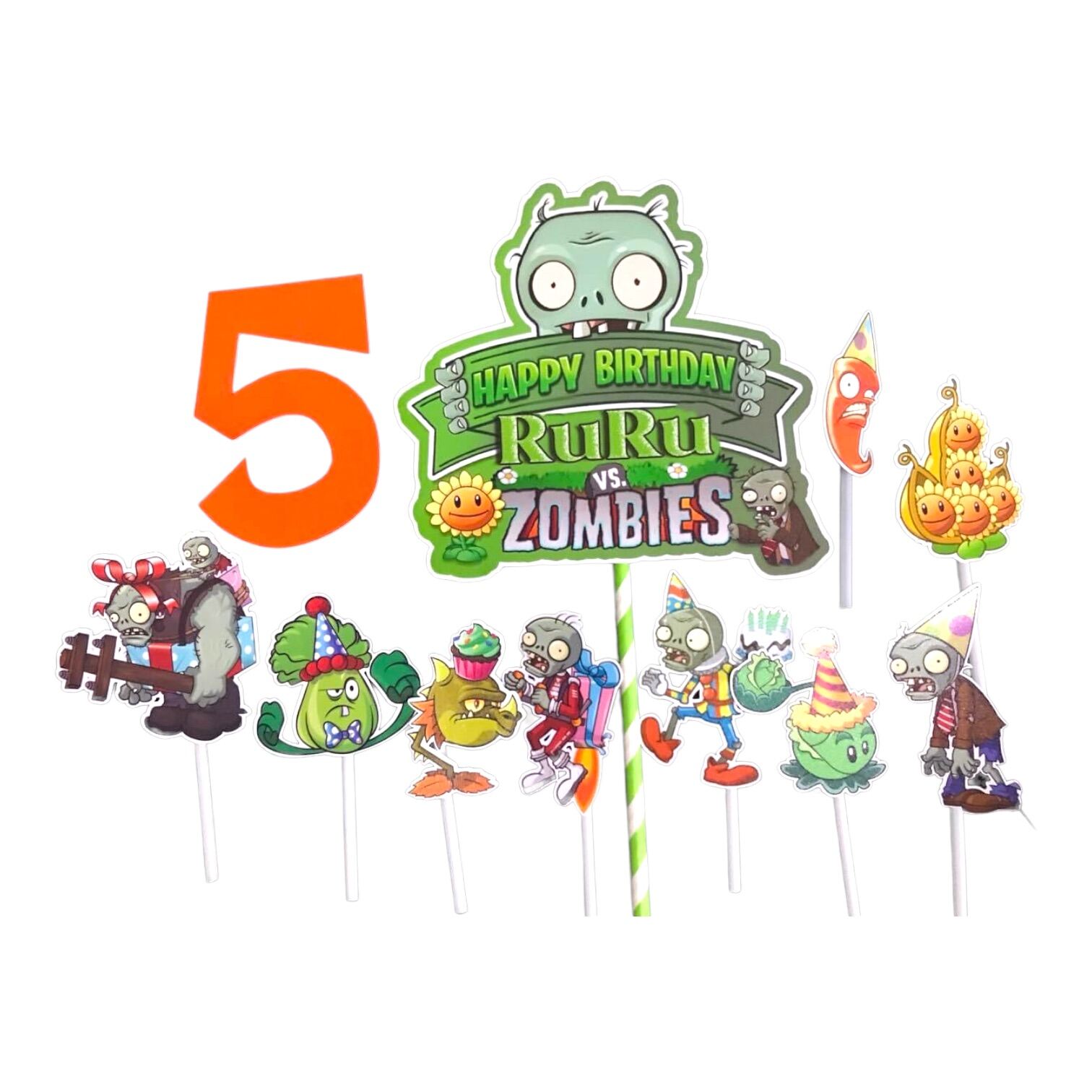 Plants vs Zombies Themed Cake Toppers Personalised With Name & Age