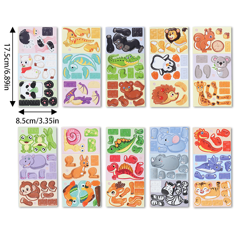 30Pcs Mini Animal Dinosaur DIY Paper Jigsaw Puzzles Toys For Kids ...