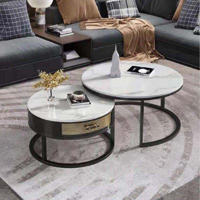 Round Bright Light Stone Plate Accessible Luxury Modern Tea Table ...