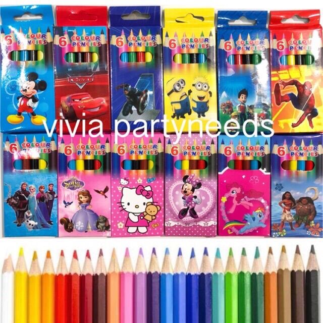 5 pk Mini Character Color Pencil 6pcs Per Pack Children School Supplies Giveaways