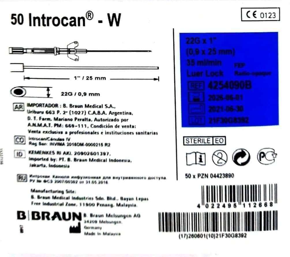 INTROCAN W 50pcs per Box (G18/G20/G22/G24). 