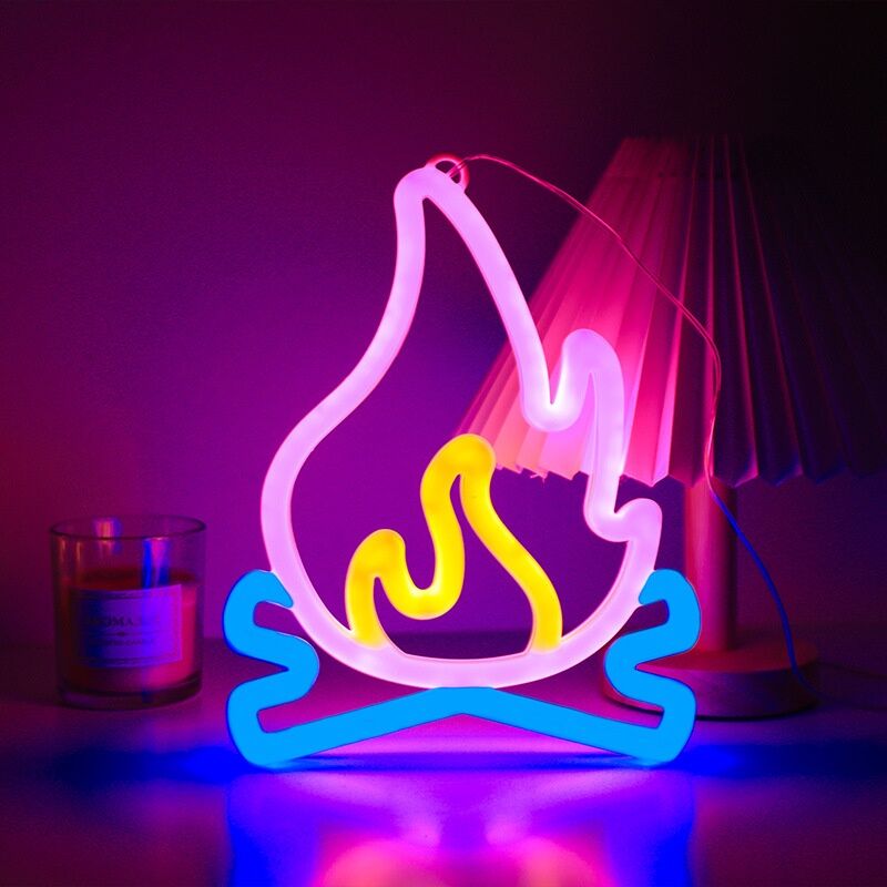 Flame Shaped Neon Signs w Base,LED Light,Atmosphere Lighting for Wall,Night Lamp for Birthday,Party,E-sports Room,Decoration. 