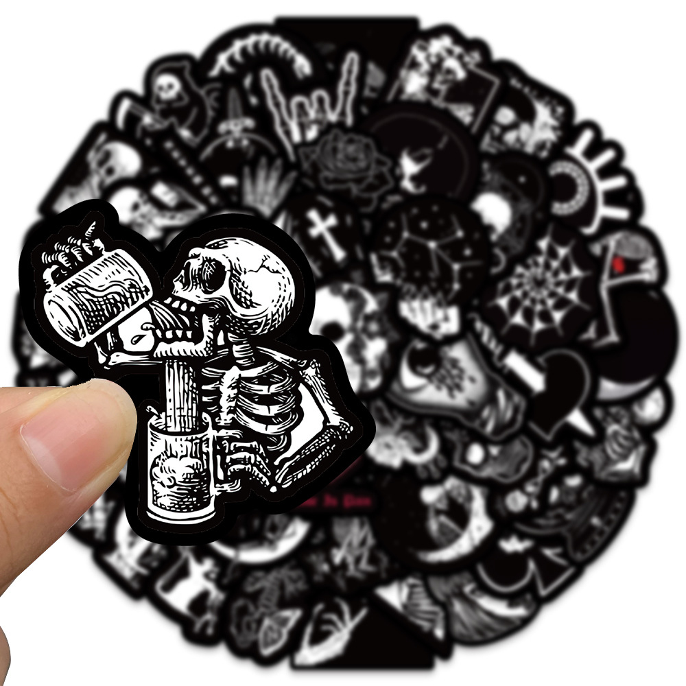 Cheap 50 PCS Terror Style Sticker Graffiti Skeleton Dark Funny Stickers for  DIY Sticker on Travel case Laptop Skateboard Guitar Fridge