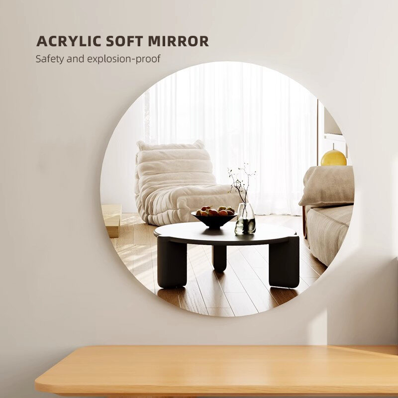 Adhesive Acrylic Bathroom Wall Mirror with Organizer Decor