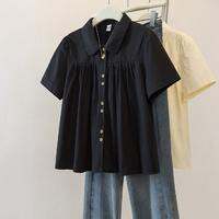 SHIMANQING | Black Doll Collar Short Sleeve Slimming Plus Size Womens Shirt