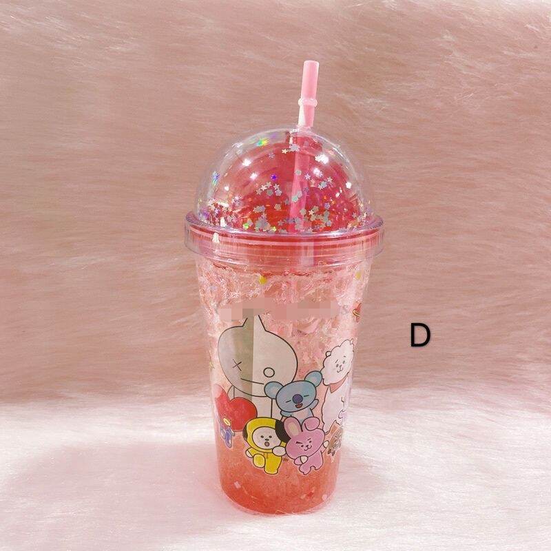 BT21 Confetti glitter tumbler BTS meal water bottle milk tea cup kpop ...