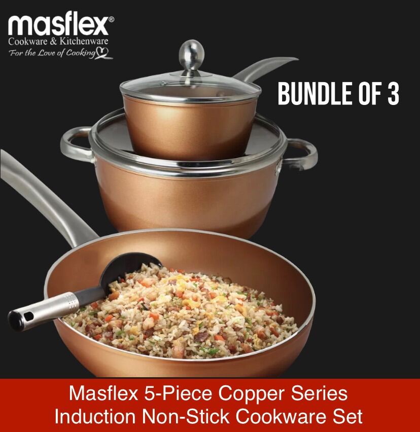 Masflex 5 Piece Copper Induction Ready Non Stick Cookware Set