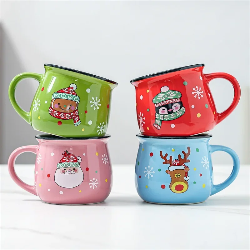 Product photo of 350 ml Christmas Ceramic Mug with Santa and Reindeer Designs from its Lazada listing