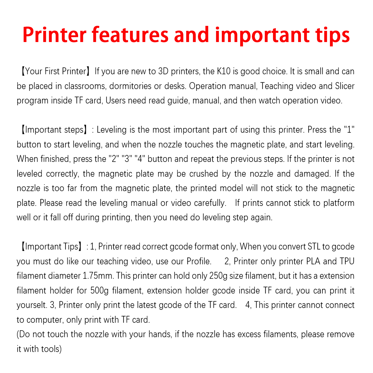 EasyThreed 3D Printer Entry Level Compatible with PLA TPU 1.75mm ...