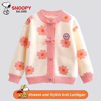 Snoopy | Girls Fleece Lined Pink Knit Cardigan