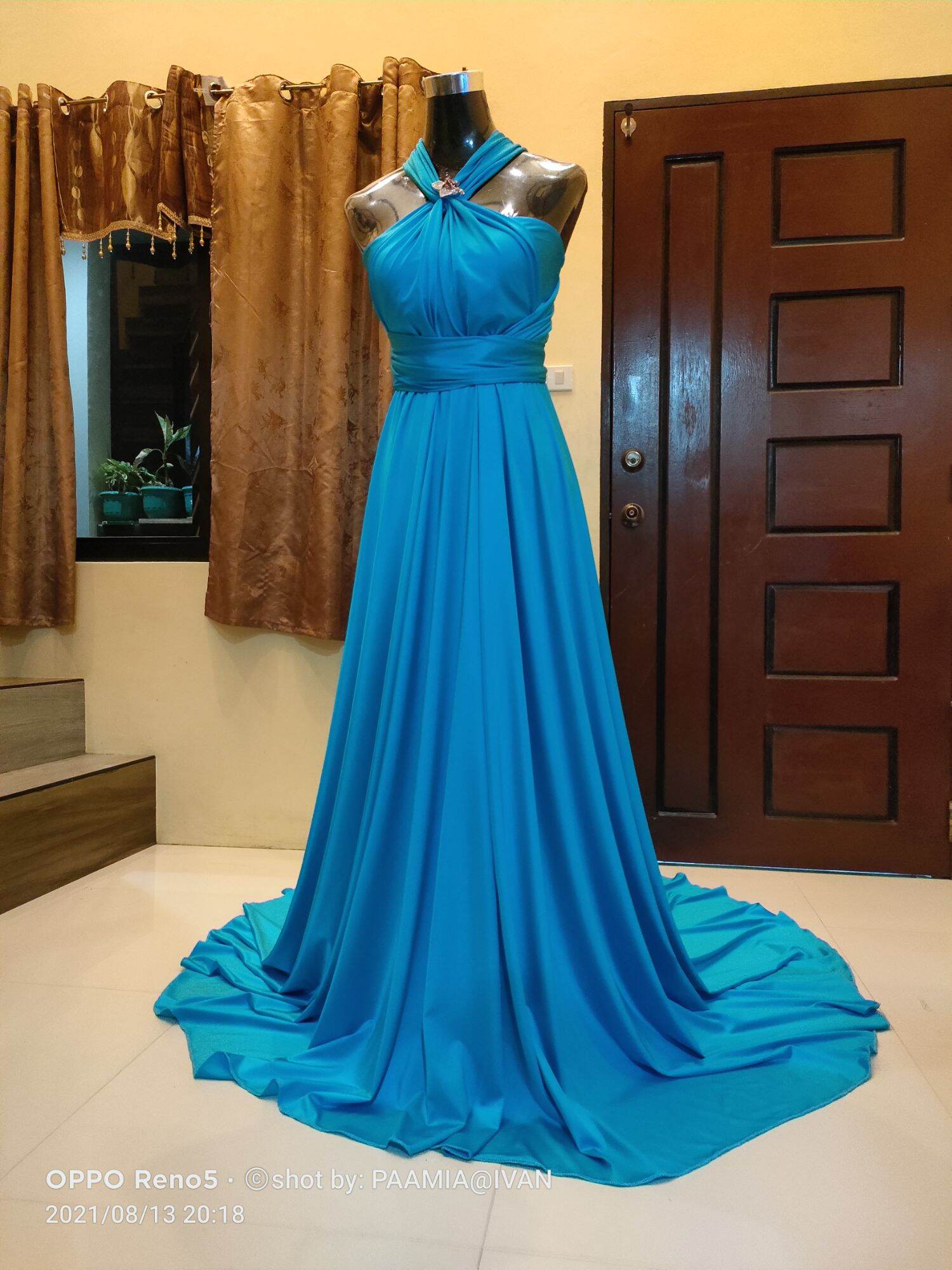 aqua blue infinity dress Royal Blue Tight Prom Dress,Lace Evening Dress with Sleeves,Open Back