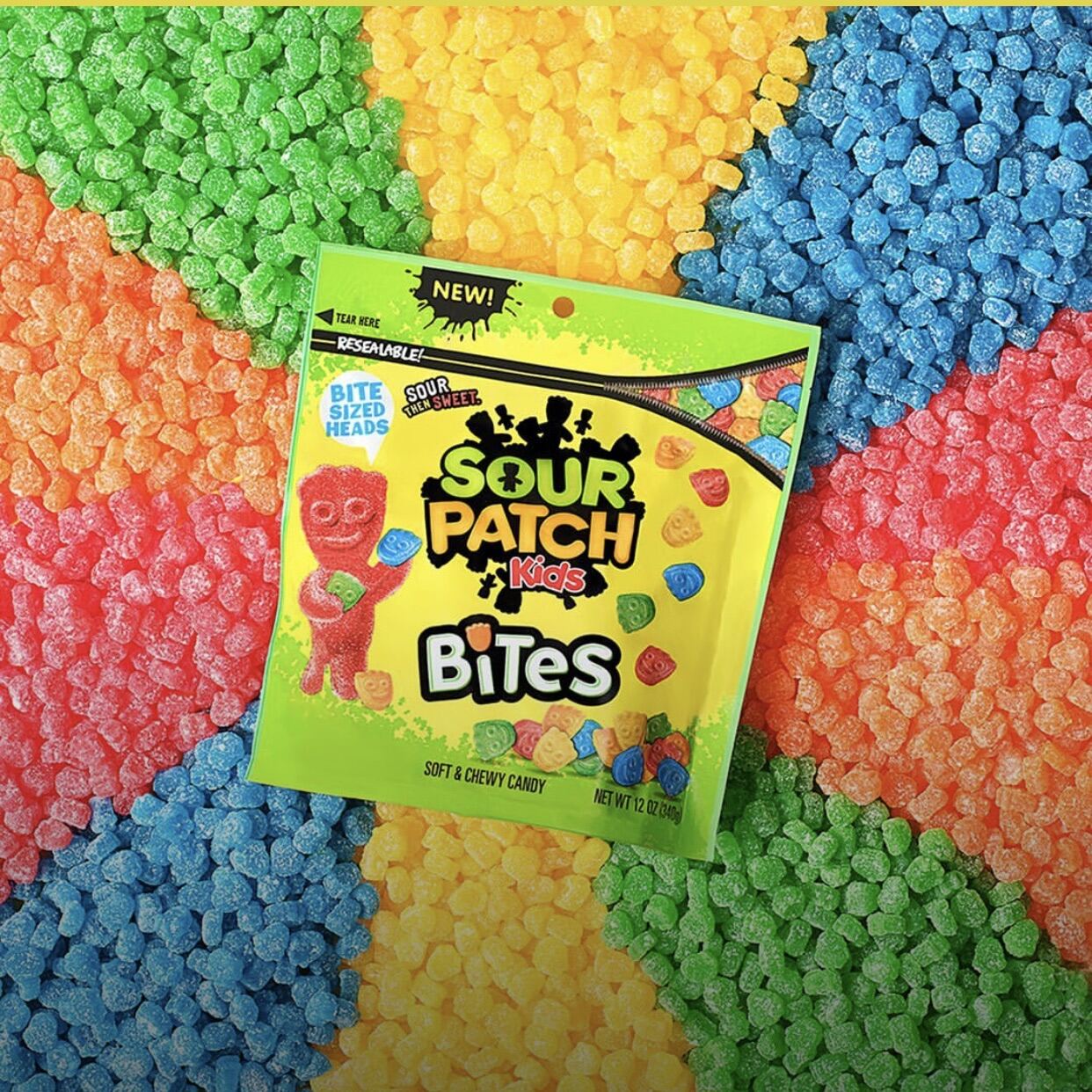 Sour Patch Kids Bites Original and Watermelon Sour Chewy Candy in 12oz Share Bag. 