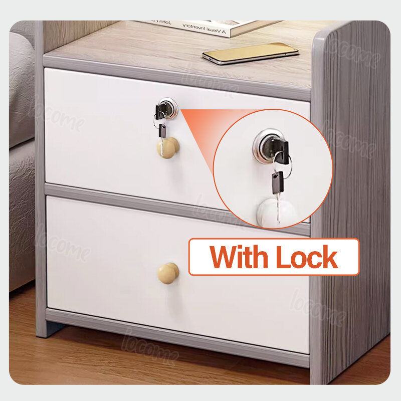 【With Lock】Nordic Modern Wooden Bedside Table For Bedroom With Drawer Nightstand Side Table Storage Cabinet Bedside Table With Lock. 