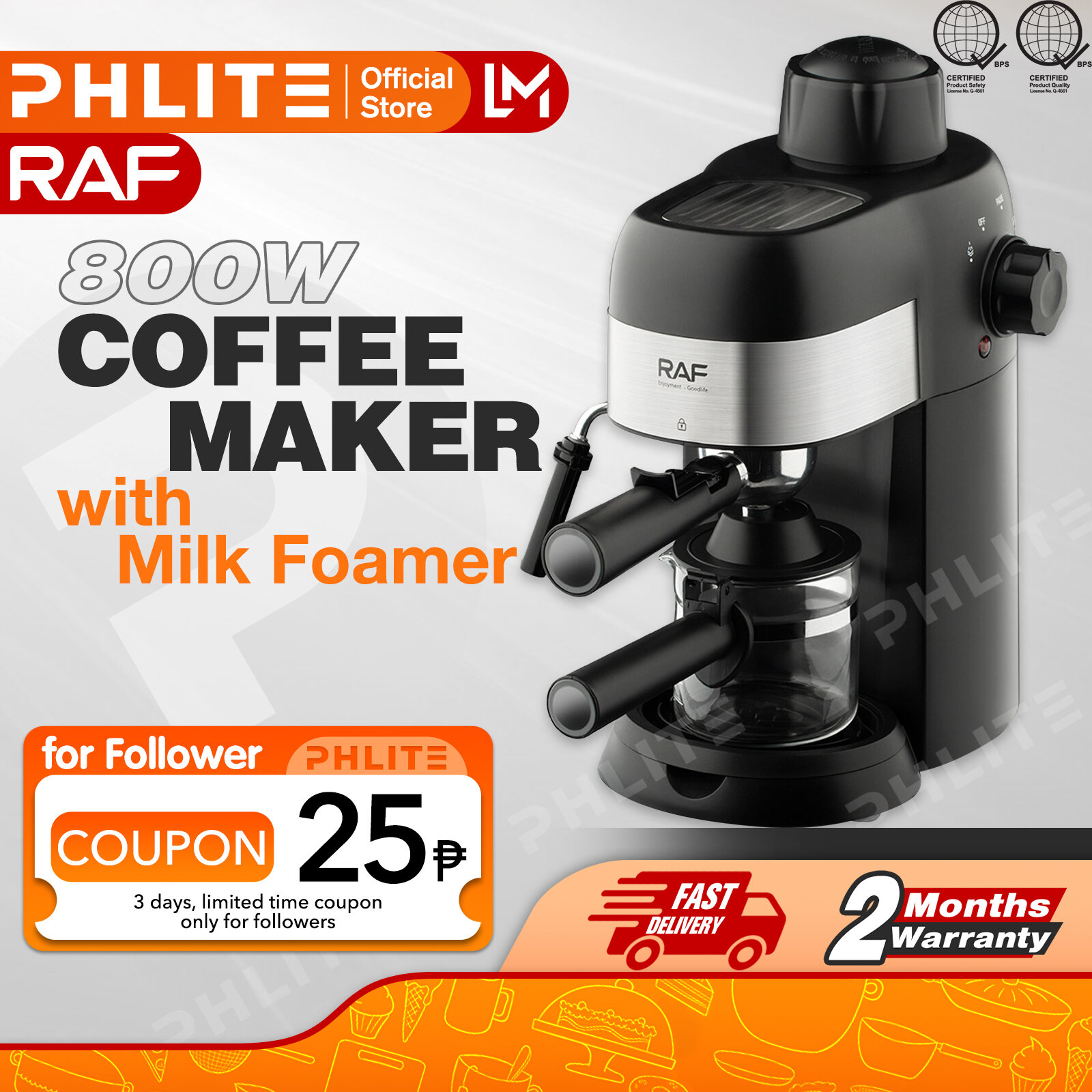 PHLife Espresso Coffee Machine with Milk Foamer Set