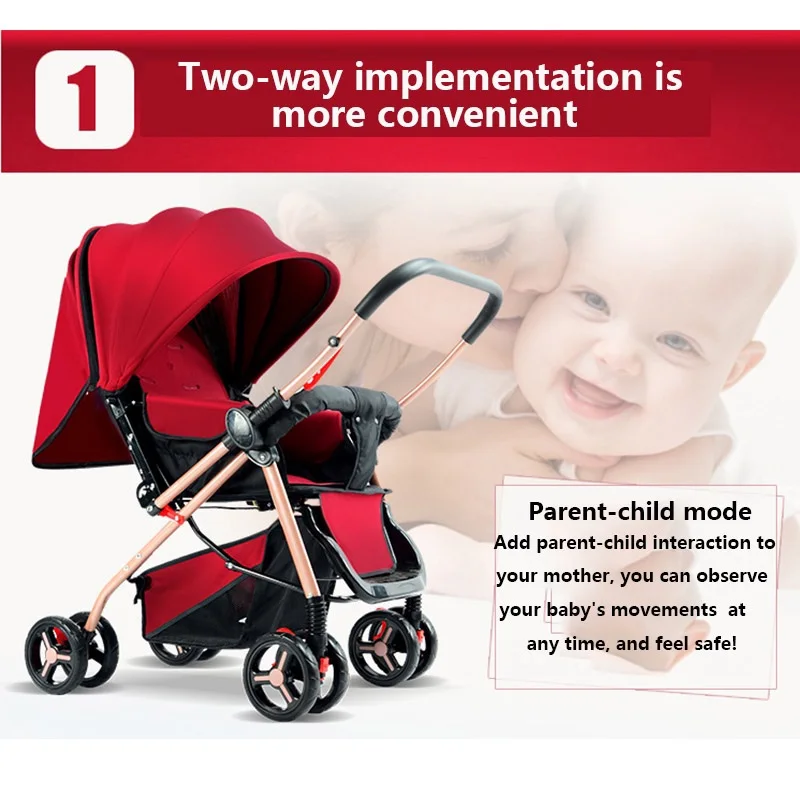 Baby Stroller Comfortable Seating Reversible Two Way Baby Push Car Red and Khaki