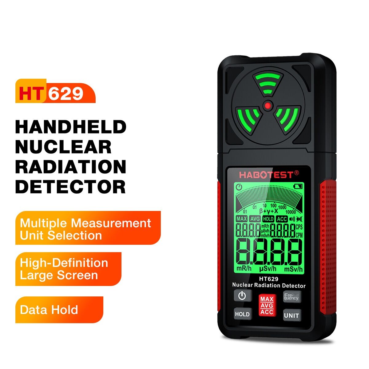 Habotest HT629 Nuclear Radiation Detector Geiger Counter X-ray Beta Gamma Radioactivity Detector for Nuclear Wastewater Tester