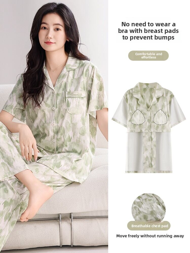 Breast Pad Included Summer Short Sleeve Pants Set Cotton Cool Sensation Presyo  1,379 Piso*Libreng Shipping