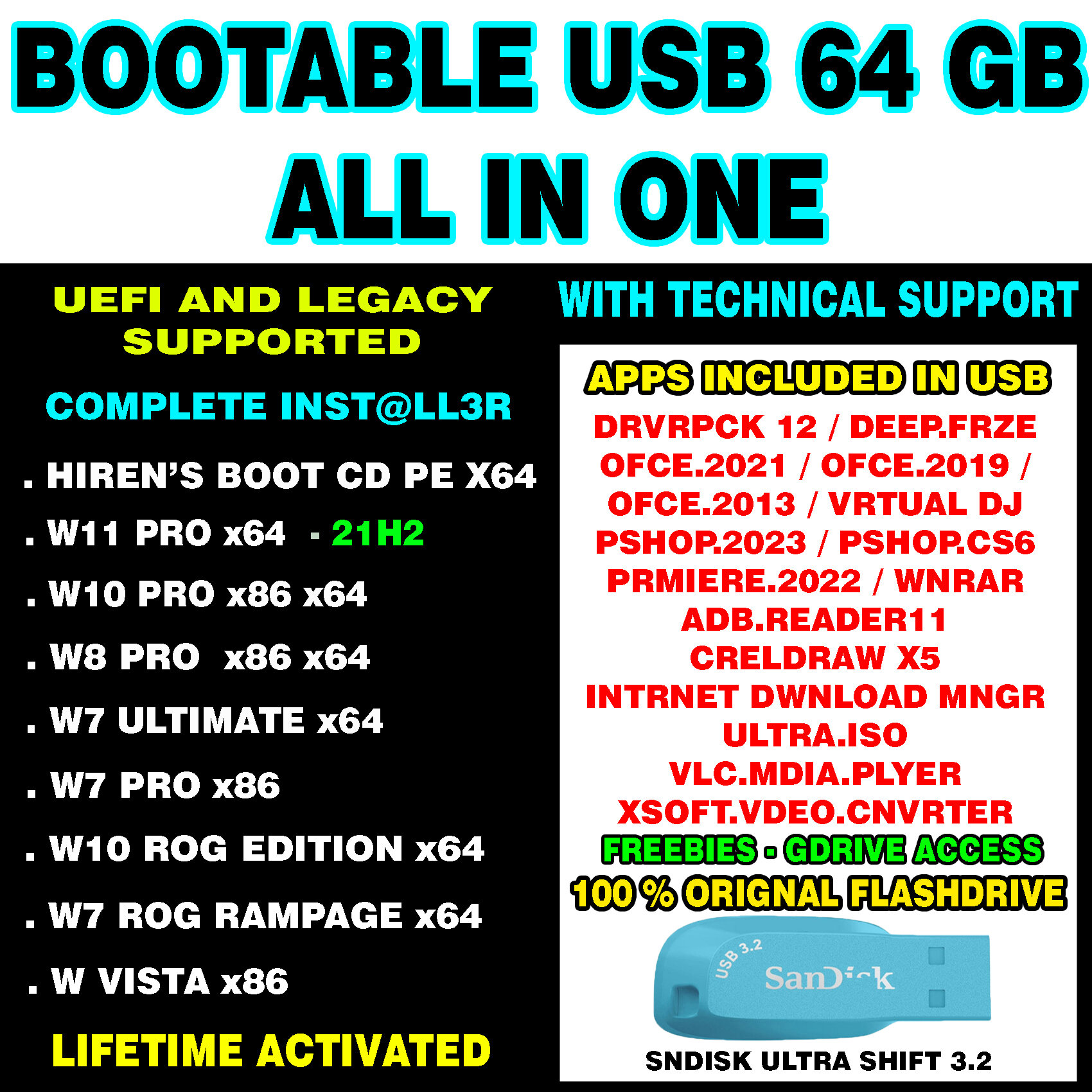 USB FLASHDRIVE BOOTABLE ALL IN ONE WITH APPS 16/32/64GB A1 | Lazada PH