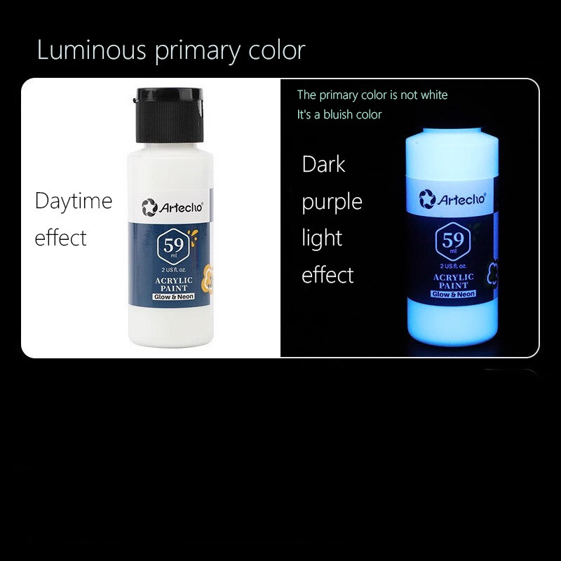 1Pc Fluorescent Acrylic Paint Luminous Pigment 58ML Glow in Dark Hand Painted DIY Glass Textile Wall Light Absorbing Pigment