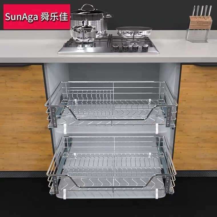 2-in-1 Pull-Out Basket for Kitchen Cabinet, 304 Stainless Steel