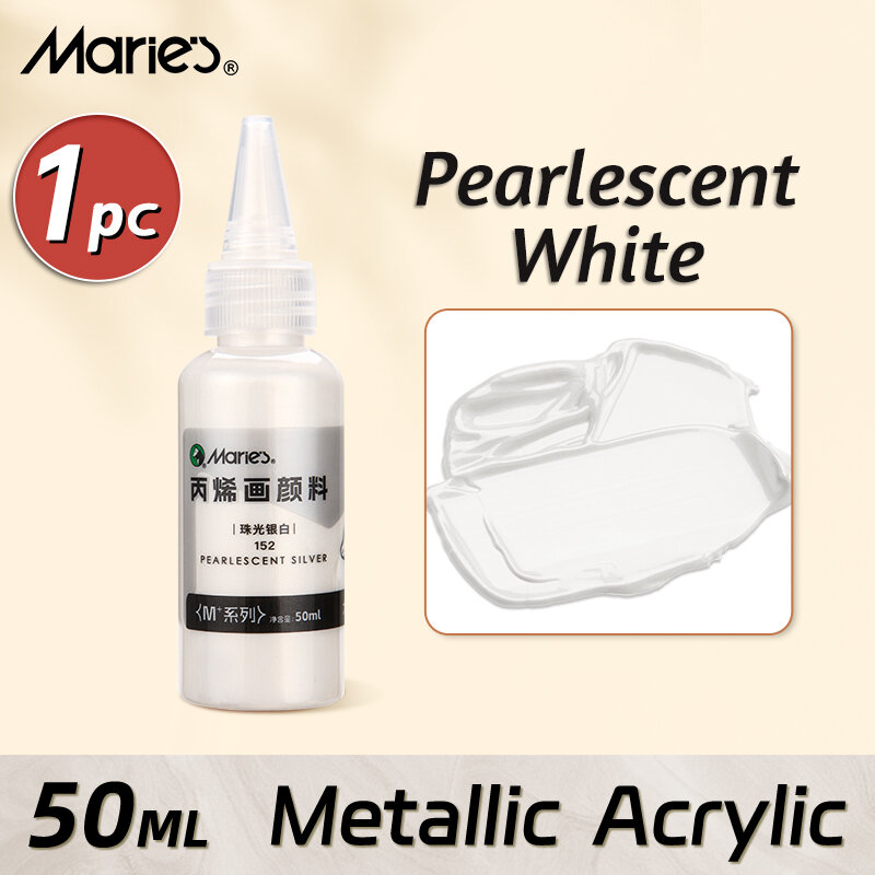 50ml Maries Metallic Acrylic Paint Pearlescent Rich Shiny Pigments with Bottle Golden Slivery for DIY Art Painting Wood Gl