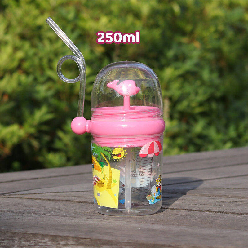 250ml Kids Funny Carton Whale Water Spray Drinking Cup Feeding Bottles With Straws