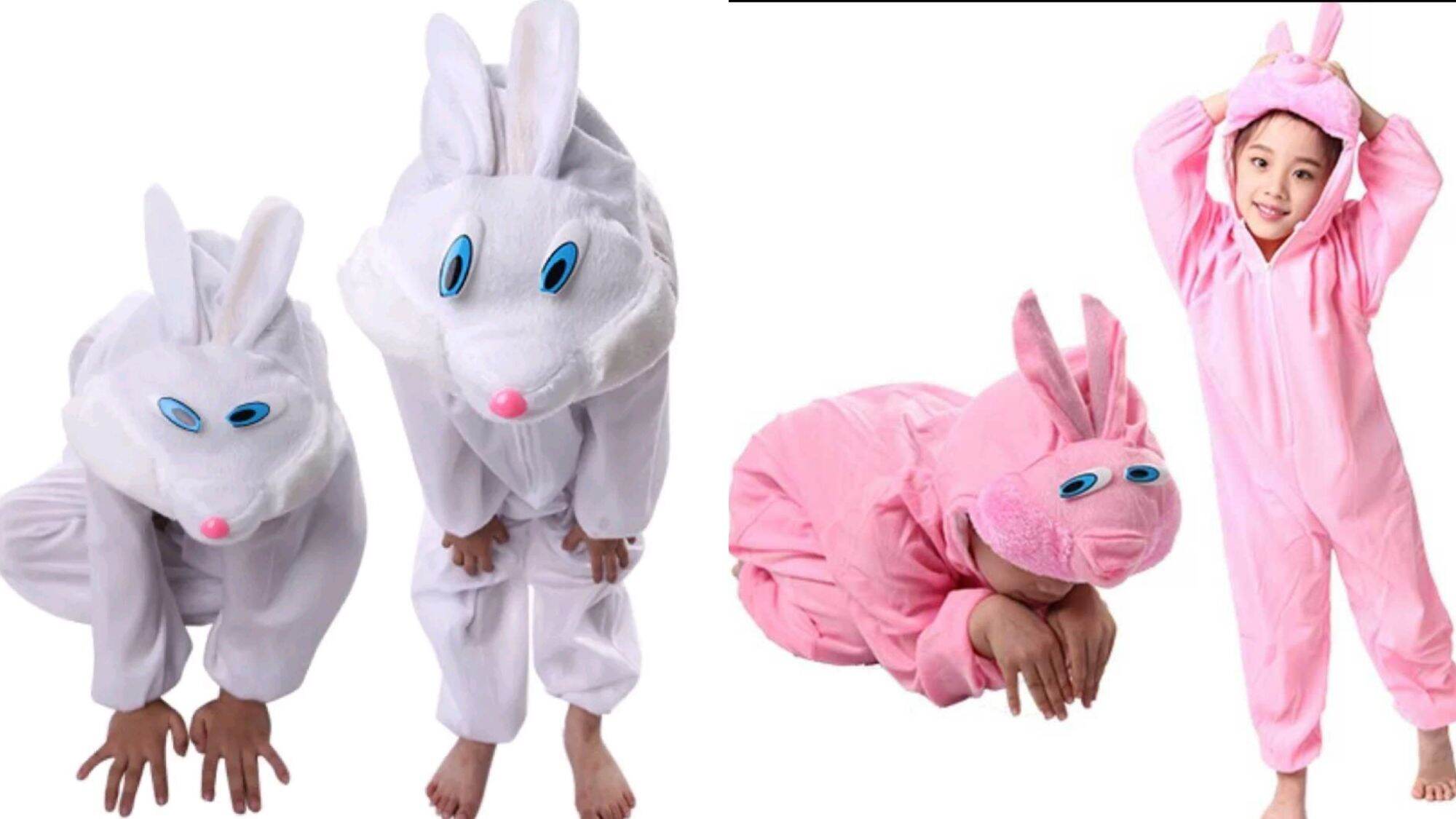 Product photo of Bunny hooded jumpsuit, white or pink (3-9 yrs) from its Lazada listing