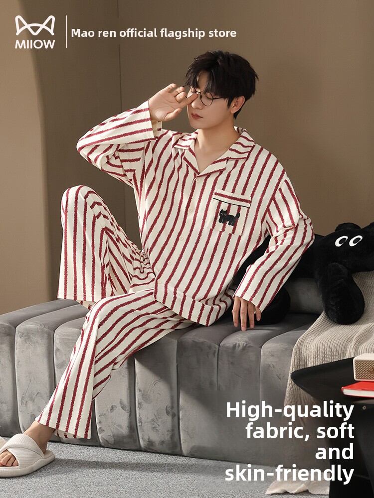 miiow | Men's Cotton Long Sleeve Striped Sleepwear Set for Autumn and Winter Presyo 1,674 Piso*Libreng Shipping
