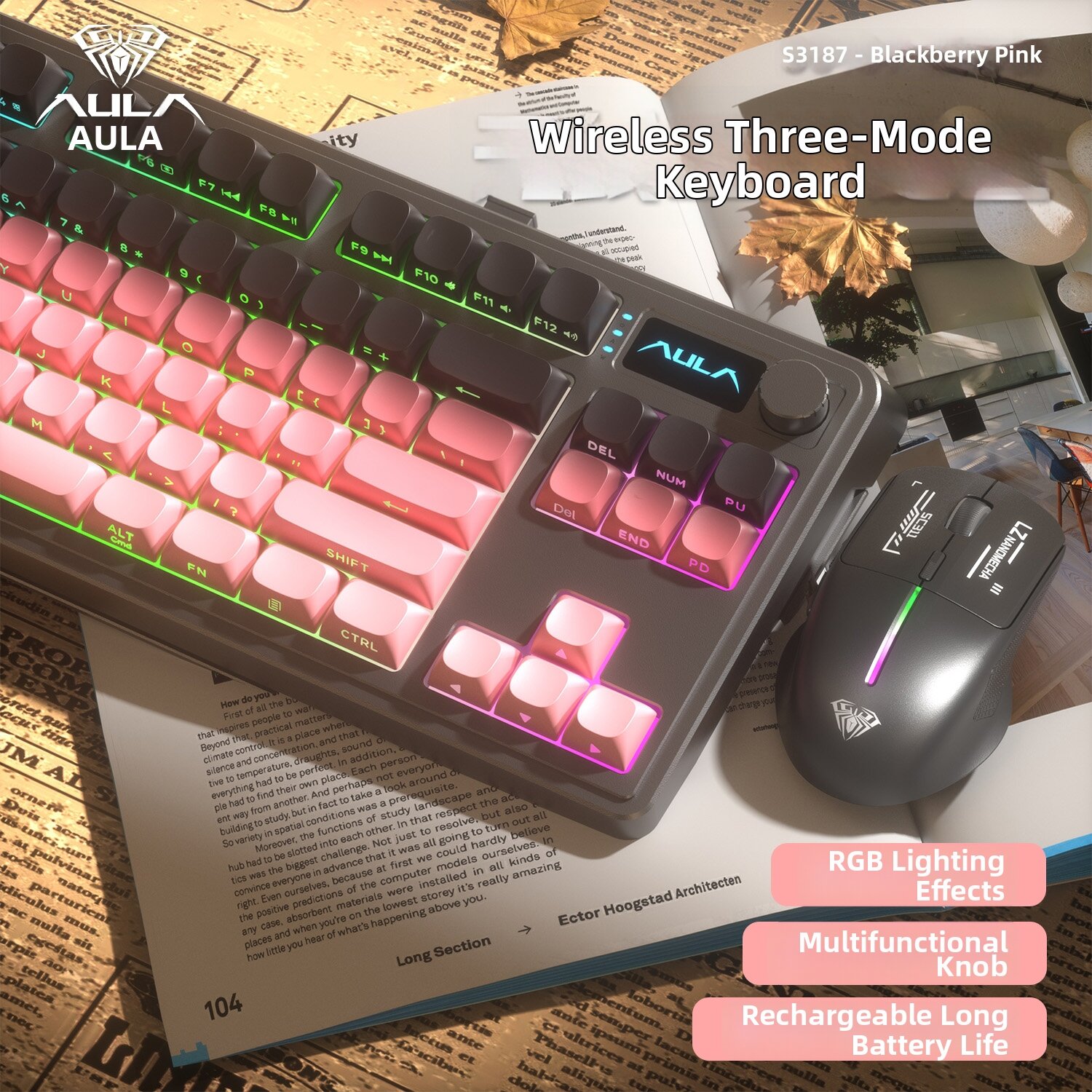 AULA | 3-mode Wireless Quiet Keyboard and Headset Set