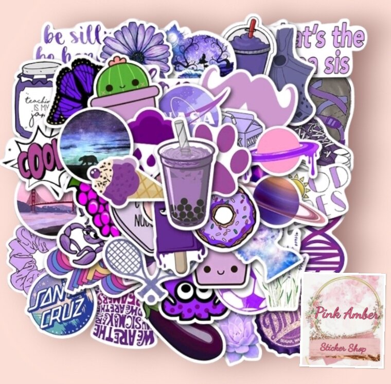 Cute Purple Series 50 Pcs Assorted Stickers Scrapbook DIY Craft Handbook