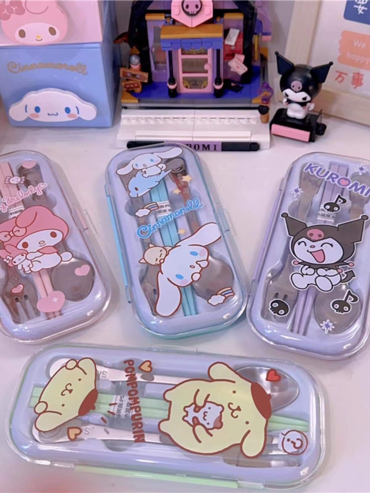 Kids Spoon and Fork and Chopstick Set Sanrio Character Kuromi My Melody ...