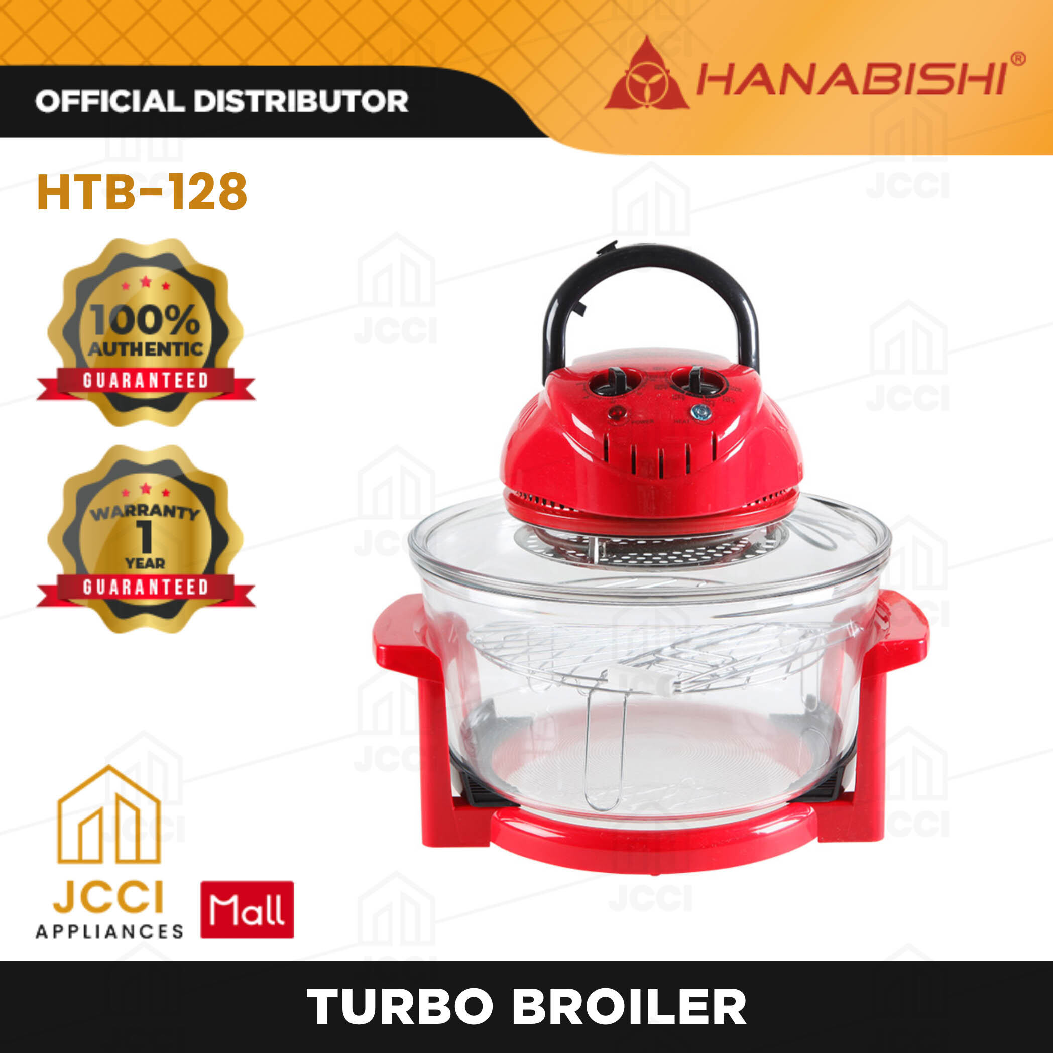 Hanabishi Turbo Broiler with Free Tong & Rack, 1-Year Warranty