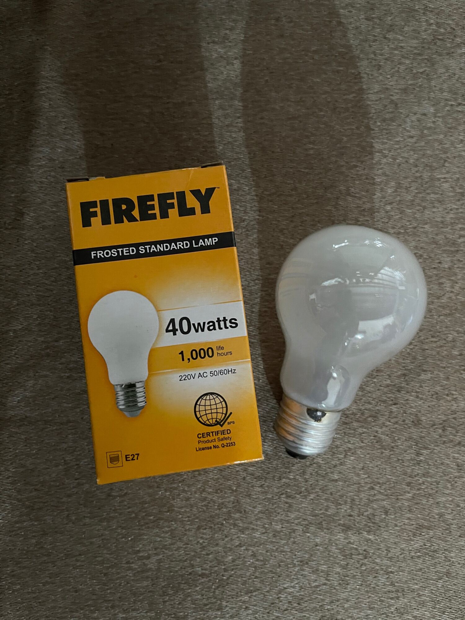 Firefly Frosted standard Lamp Incandescent 25W, 40W, 60watts ,100w(220V AC50/60Hz). 