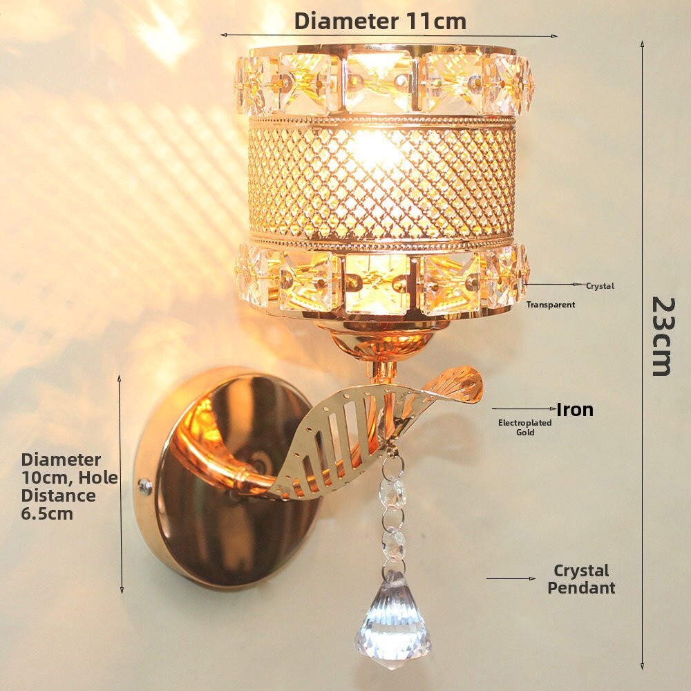 Luxury Crystal Golden Sparkling Bedroom Hallway LED Wall Lamp Nordic Simple Hotel Guest Room Energy Saving Wall Light