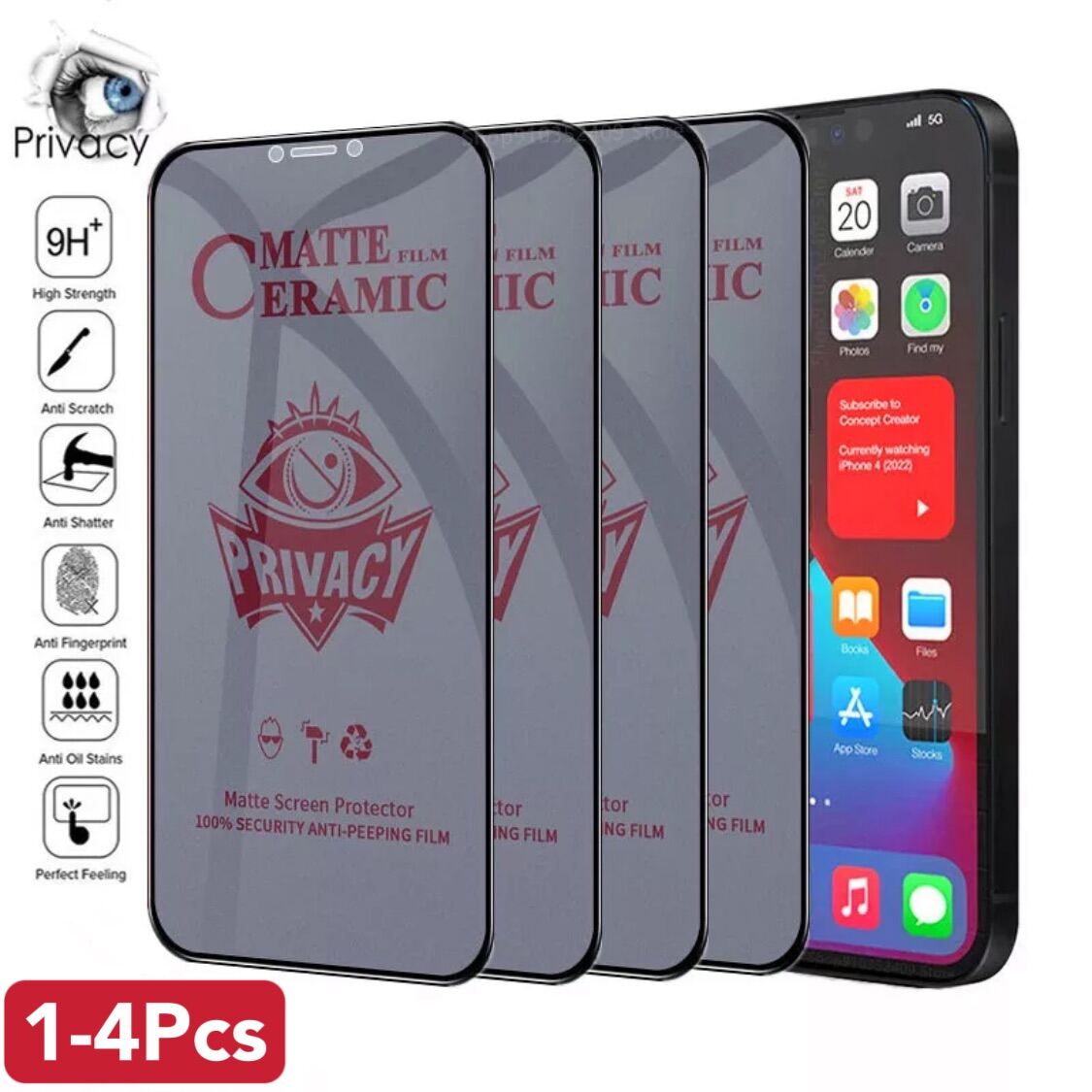 1-4Pcs Matte Ceramic Privacy Screen Protectors for IPhone 16 15 14 12 13 11 Pro Max Mini Anti-spy Film for IPhone XS Max X XR 7 8 6 6S 14 Plus for iPhone 16pro 15pro 14pro 13pro 12pro 11pro max 14plus 15plus 16plus