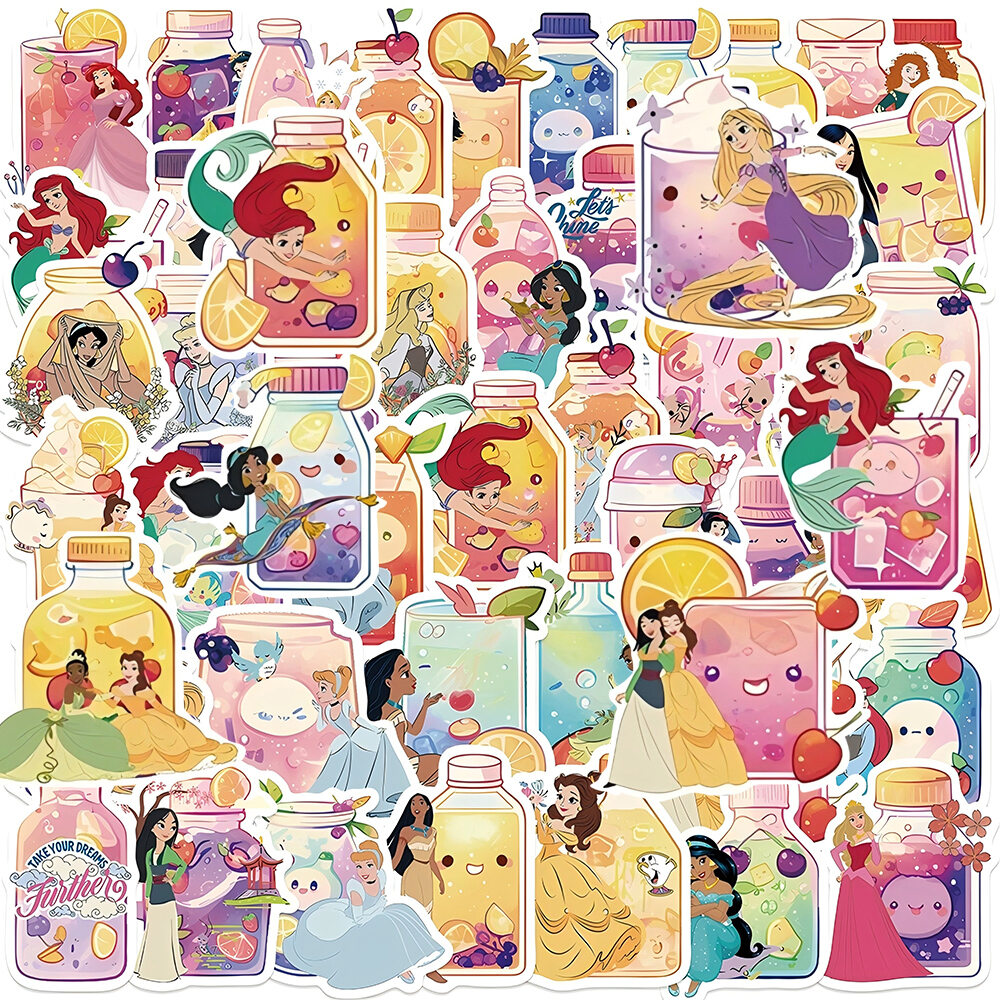 Disney | 50pcs Mixed Disney Princess Graffiti Stickers Kawaii Cartoon Decals Toys DIY Planner Journal Laptop Cute Decoration Sticker Pack