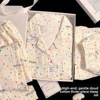 HANQIANNUO | Cartoon Summer Sleepwear Set Cotton Short Sleeve Pants 3 Pieces