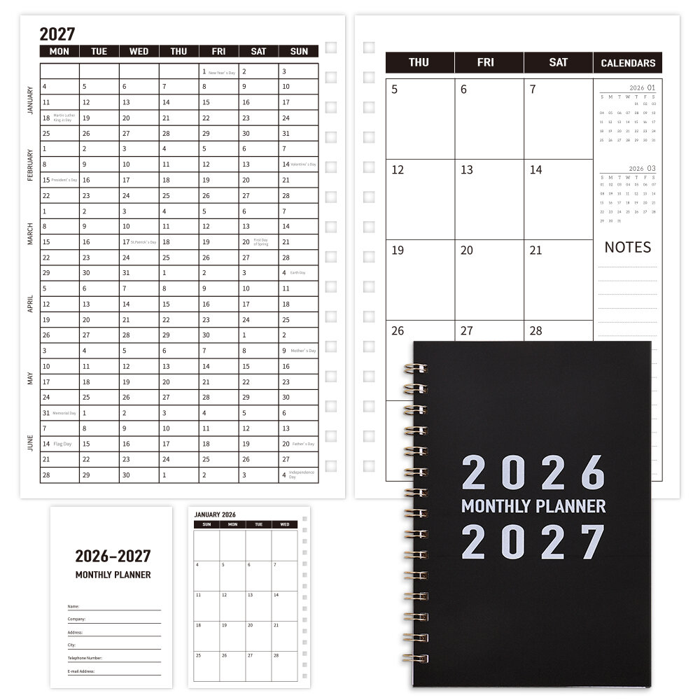 Student Monthly Planner 2026-2027 PVC Cover For School 24-Month Calendar For Exam Planning Homework Daily Time Management