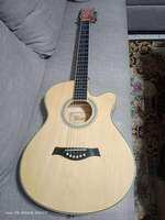 THOMSON SLIM 40 Acoustic Guitar Black Cutaway Design Natural Wood Soundhole